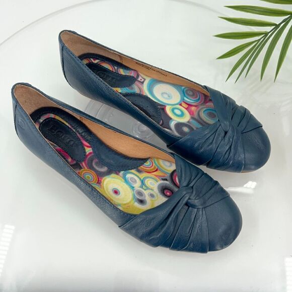 Born Women's Lilly Ballet Flat Size 7 Navy Blue Leather Slip On Knot Bow Shoes - Picture 1 of 13